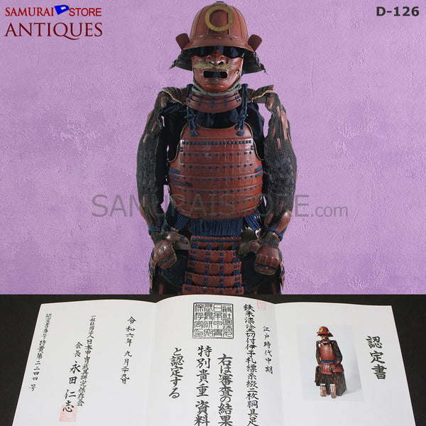 D126 Vermilion Red Antique Samurai Armor Edo period w/ certificate