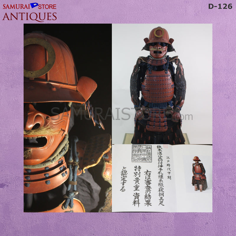 D126 Vermilion Red Antique Samurai Armor Edo period w/ certificate