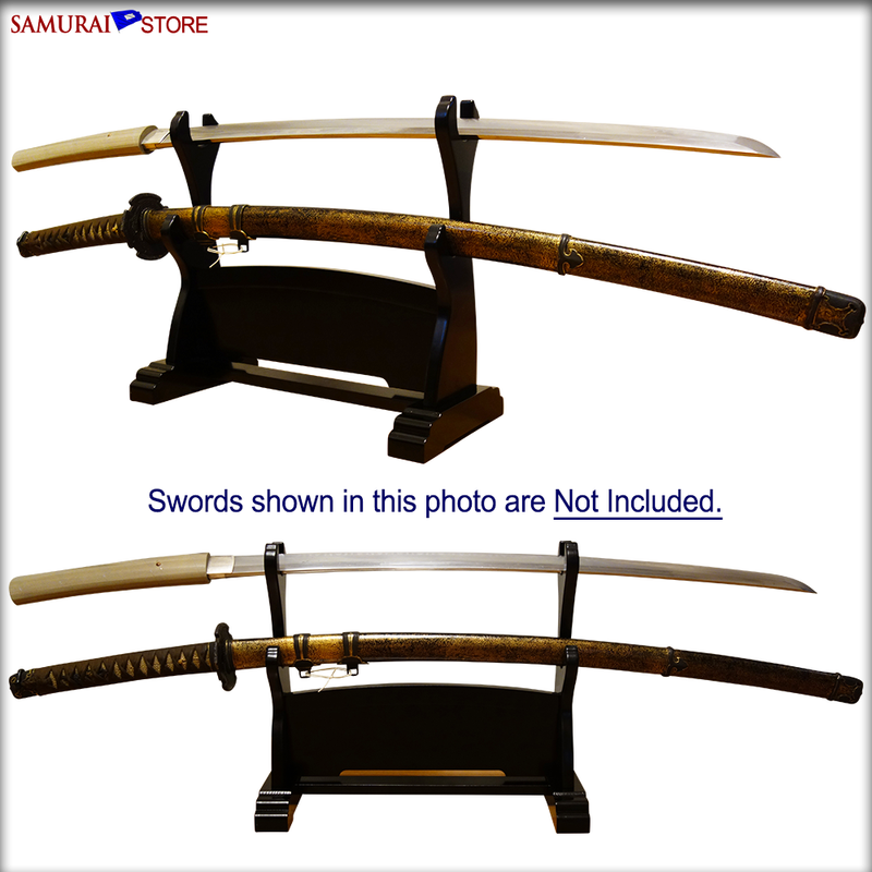 Sword Stand DELUXE - Horizontal Double Hook PRE-ASSEMBLED - SAMURAI STORE